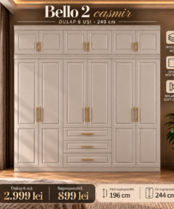 Dulap Bello 2 - 6 usi casmir - integral MDF - Clasic, elegant, cu preț imbatabil